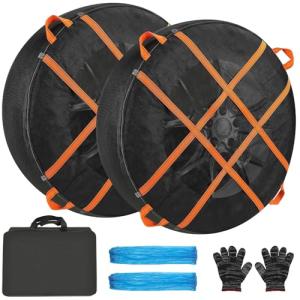 Orceed Snow Socks for Tires, Universal Fit for Cars Trucks SUVs, Winter Anti-Slip Traction Tire Socks for Snow & Ice Roads, Easy Install Reusable Automotive Tire Snow Socks, J04