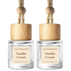 C Classy Hanging Car Air Freshener 2 Pack, Vanilla Cream Essential Oil Diffuser, Long-Lasting Fragrance, Cute Glass Bottle Car Accessories for Women & Men, Made in USA