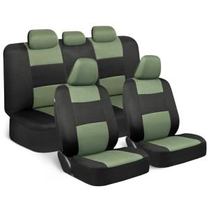 BDK PolyPro Car Seat Covers Full Set in Green on Black, Front and Rear Split Bench Seat Covers for Cars, Easy to Install Car Seats Cover Set and Accessories for Auto Trucks Van SUV - Green