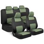 BDK PolyPro Car Seat Covers Full Set in Green on Black, Front and Rear Split Bench Seat Covers for Cars, Easy to Install Car Seats Cover Set and Accessories for Auto Trucks Van SUV - Green