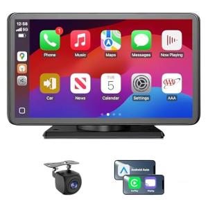 7" Wireless CarPlay Screen for Car - Apple CarPlay & Android Auto Portable Touch Screen with Backup Camera, Bluetooth, FM Transmitter, Voice Control for All Vehicles (Black)