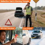 Car Emergency Kit with Air Compressor,Roadside Emergency Car Kit for Vehicles Auto Truck with Jumper Cables,Winter Car Safety Kit with Folding Shovel Car Repair Tool Set First Aid Kit Blanket Tow Rope