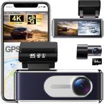 4K Dash Cam Front and Rear,with 64GB Card,Built in 5.8GHz WiFi & GPS Car Camera,Super Night Vision,Advanced Driver Assistance System,3.2'IPS Screen,24H Parking Mode,Time-Lapse,Loop Recording