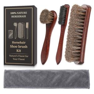 4PCS 100% Horse Hair Brush for Leather Shoe Brush Cleaning Boot Care Horse Hair Brush for Polishing Shining Buffing Dauber Applicator Suede Brush Professional Shoe Shine Brush for Cloth Car Seat Bag