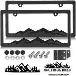 GNSZSN Mountain License Plate Frames - 2 Pack Black Plastic Car Tag Frame with 3D Mountain Design, Included Mountain Vinyl Sticker, Screws & Caps