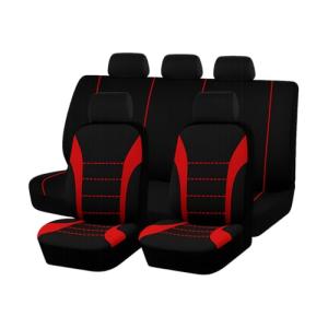 TNAIYH Car Seat Cover Full Set, Fashion Soft Sponge Vehicle Front and Rear Split Bench with Removable Headrest Cover, Breathable Auto Seat Protector, Universal for Truck SUV Sedan (Red/Black)