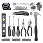 Amazon Basics 65 Piece Home Repair Tool Kit Set With Carrying Bag, Hand Tools, Socket Set, SAE and Metric, Silver, Black