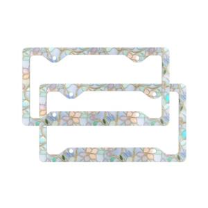 2 Pack Stained Glass Floral License Plate Frames,Colorful Wildflower Womens Cute Stainless Steel License Plate Holders Covers with Screws Fasteners Caps