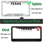 2 Pack Stained Glass Floral License Plate Frames,Colorful Wildflower Womens Cute Stainless Steel License Plate Holders Covers with Screws Fasteners Caps