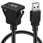 BATIGE Square Single Port USB 3.0 Panel Flush Mount Extension Cable with Buckle for Car Truck Boat Motorcycle Dashboard 1ft