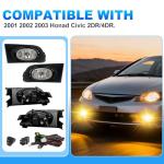 Fog Lights Assembly Compatible With 2001 2002 2003 Honad Civic 2DR/4DR Front Bumper Fog lights with Switch and Wiring Harness- 1 Pair