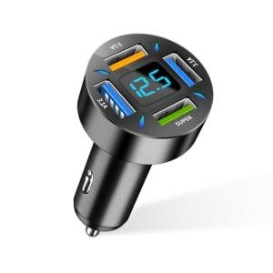 Augeny USB C Car Charger, 4 Port Auto Fast Charger with USB 66W, Cigarette Lighter USB Automotive Adapter Compatible with Most Mobile Cell Phone, Car Accessories (66W)