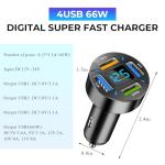 Augeny USB C Car Charger, 4 Port Auto Fast Charger with USB 66W, Cigarette Lighter USB Automotive Adapter Compatible with Most Mobile Cell Phone, Car Accessories (66W)