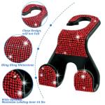 MTGOCHA Bling Car Purse Hooks 2Pcs, Durable Car Headrest Hook, Holds 44Lbs, Double-Hooks, Wide-Opening, Rhinestone Automobile Purse Hangers Holder, Bling Car Accessories for Women, Red