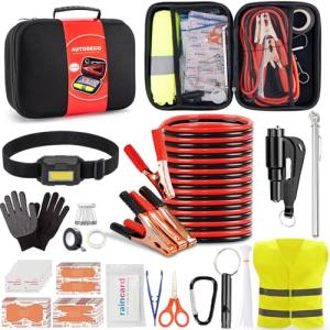AUTODECO Car Roadside Emergency Kit, Portable Car Safety Kit Car Kits for Emergency, Black