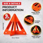 Yudaxsafe Safety Triangles for Vehicles, 6 Set Emergency Warning Reflective Triangles, Modular Two-Piece Design, High Visibility Roadside Safety Triangles for Car, Truck, SUV