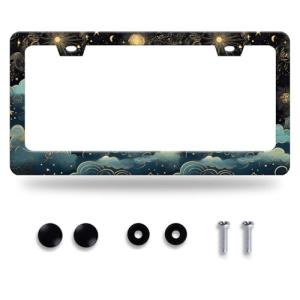 Beautiful Moon License Plate Frame Sun Clouds Stars License Plate Holder Stainless Steel Funny Car Accessories Decoration for Men Women 12" x 6"