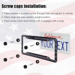 American Flag License Plate Frames Holder - 2 Pack Stainless Steel Rustproof USA Patriotic Car Tag Cover Holder with Free Screws Accessories + Metal Stickers & Keychain & Cup Holder Mats, Black Gray