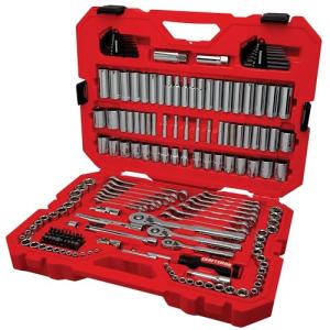 CRAFTSMAN Mechanic Tool Set 189 Pcs, 1/4, 3/8, 1/2 Socket Set with 72 Tooth Low Profile Ratchet, Steel 6 and 12 point Sockets, Wrenches, Hex Keys, Deep Sockets, Bits, Metric and SAE (CMMT12134)