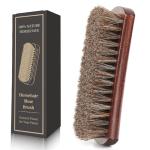 100% 7in Horsehair Shoe Brush Horse Hair Brush for Leather Boots Cleaning Polishing Buffing Shining Professional Shoe Shine Brush for Sneakers Jackets Sofas Bags Furniture Car Seats Leather Care Tool