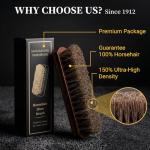 100% 7in Horsehair Shoe Brush Horse Hair Brush for Leather Boots Cleaning Polishing Buffing Shining Professional Shoe Shine Brush for Sneakers Jackets Sofas Bags Furniture Car Seats Leather Care Tool