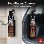 Emergency Fire Extinguisher (2-Pack) – Portable & Compact for Home, Car, Kitchen, Garage, Campfire – Fights Electrical, Fabric & Grease Fires – Non-Toxic, Easy to Use – Wall Mount Included