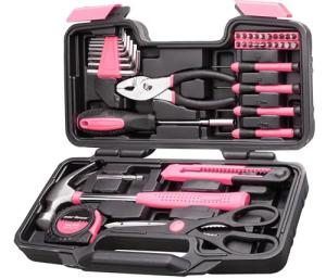 Cartman 39Piece Tool Set General Household Hand Tool Kit with Plastic Toolbox Storage Case Pink