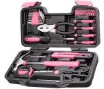 Cartman 39Piece Tool Set General Household Hand Tool Kit with Plastic Toolbox Storage Case Pink