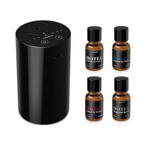 Airversa Waterless Essential Oil Diffuser Starter Kit with 4 x 10mL Hotel Scent Fragrance Oil, Battery Operated Mini Scent Air Machine Portable Diffuser for Home Car Office, AN8 Kit Black