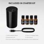 Airversa Waterless Essential Oil Diffuser Starter Kit with 4 x 10mL Hotel Scent Fragrance Oil, Battery Operated Mini Scent Air Machine Portable Diffuser for Home Car Office, AN8 Kit Black