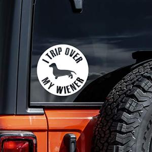 I Trip Over My Wiener Dog Dachshund Decal Vinyl Sticker Auto Car Truck Wall Laptop | White | 5.5" x 5.5"