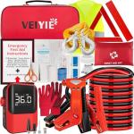 VEIYIE Roadside Emergency car kit for Vehicles, Car First Aid Emergency kit with Portable Air Compressor, Heavy Duty Jumper Cables, Tow Strap, Road Trip Essentials Safety kit, New Driver Gifts