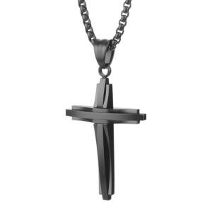 LeapoFaith Polished Pendant for Car Rear View Mirror Decor Stainless Steel Cross Amulet Adult Men Christian Gift (Black)