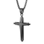 LeapoFaith Polished Pendant for Car Rear View Mirror Decor Stainless Steel Cross Amulet Adult Men Christian Gift (Black)