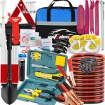 AUTODECO Car Emergency Roadside Kit Safety Assistance Kit for Vehicle with Shovel Jumper Cable First Aid Kit