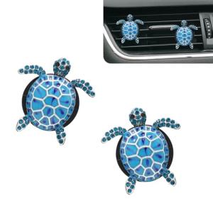 ORIESSE Sea Turtles Car Decor,Cute Blue Silver Beach Themed Air Freshener Vent Clips,2pcs Glamorous Turtle Coastal Car Accessories Interior Decoration for Women,Refillable Diffuser
