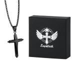 LeapoFaith Polished Pendant for Car Rear View Mirror Decor Stainless Steel Cross Amulet Adult Men Christian Gift (Black)