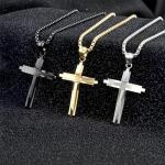 LeapoFaith Polished Pendant for Car Rear View Mirror Decor Stainless Steel Cross Amulet Adult Men Christian Gift (Black)