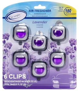 Air Jungles Lavender Scent Car Air Freshener Vent Clip, 6 Count Long Lasting Up to 180 days, Natural Essential Oil Car Fragrance for Women and Men, Odor Eliminator - 4ml Each