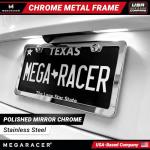 Polished Mirror Chrome Silver Thin License Plate Frame – 1 Piece, Car Wash Proof Stainless Steel, Rust-Free, Rattle-Free, Street Legal, Slim 2 Hole with Screw Caps, Metal Front or Rear Car Tag Holder