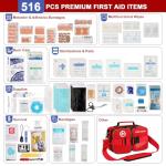 Crmea 516 Piece First Aid Kit for Car, Travel & Home, FSA Eligible HSA Items - Large Professional Waterproof Compact Labeled Emergency Kit with Molle Shoulder Strap for Camping, Hiking & Survival