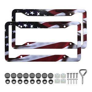 American Flag Car License Plate Frame Set