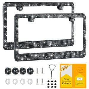 Stylish Bling License Plate Frames for Women - 2 Pack