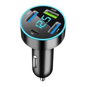 4-Port USB Car Charger with Voltage Display