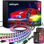 Nilight 4Pcs Car Underglow Neon Accent Strip Lights 256 LEDs RGBIC Multi Color DIY Sound Active Function Music Mode with APP Control and Remote Control Underbody Light Strips, 2 Years Warranty