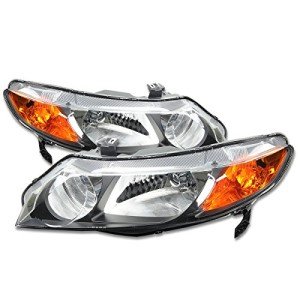Black Amber Replacement Headlights for 06-11 Civic