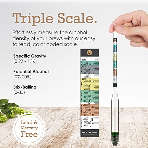 Brewer's Elite Hydrometer - Triple Scale for Home Brewing