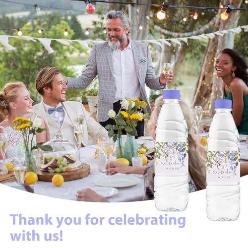 50 Purple Flower Water Bottle Labels for Events