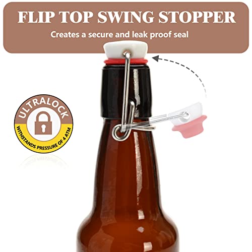 Amber Beer Bottles with Flip Caps, 10 Pack