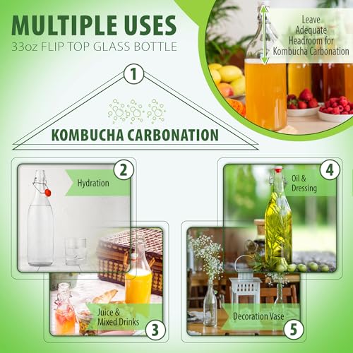 Airtight Flip Top Glass Bottles - 1L Pack of 6